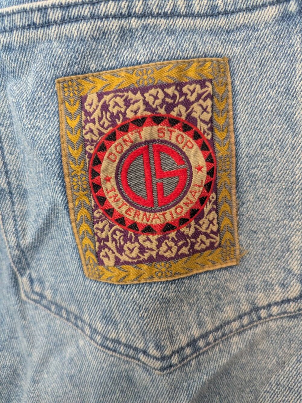 Vintage 100% Leather Geometric Patchwork Don't Stop International Denim Jeans - Picture 9 of 15